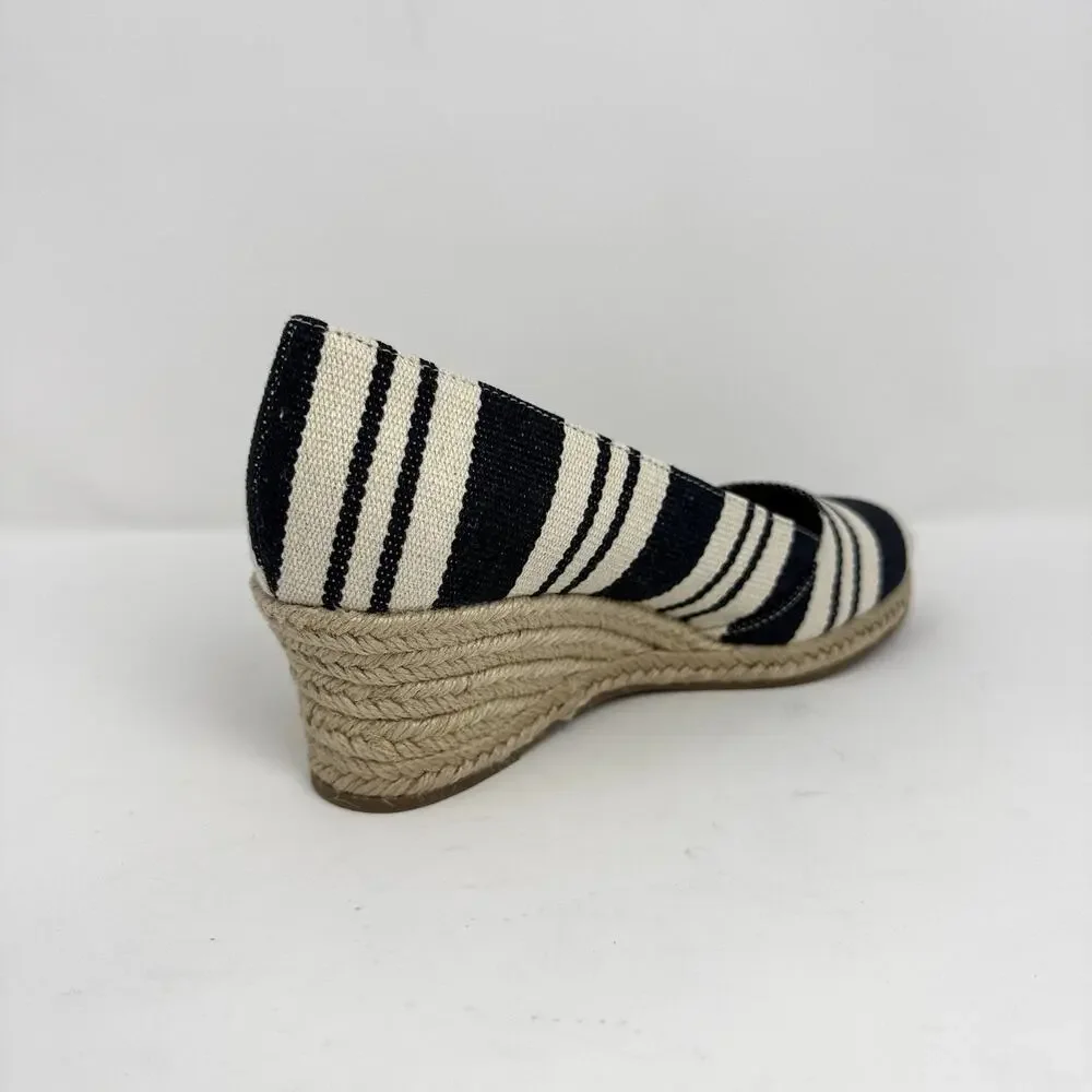 St. John’s Bay Botanic Women’s 7.5 M Navy Stripe Espadrille Wedge Shoes New